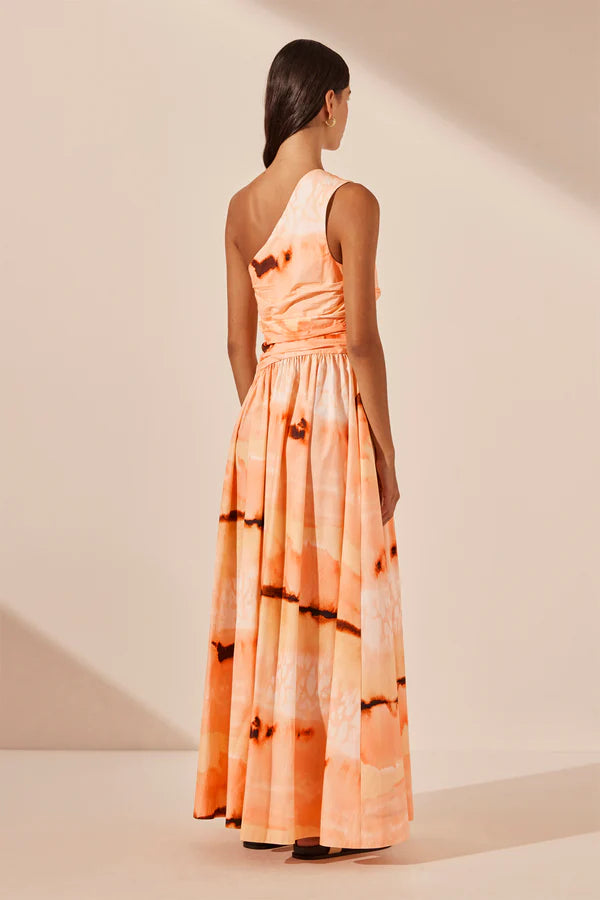 Larissa Gathered Maxi Dress - Peach/Multi