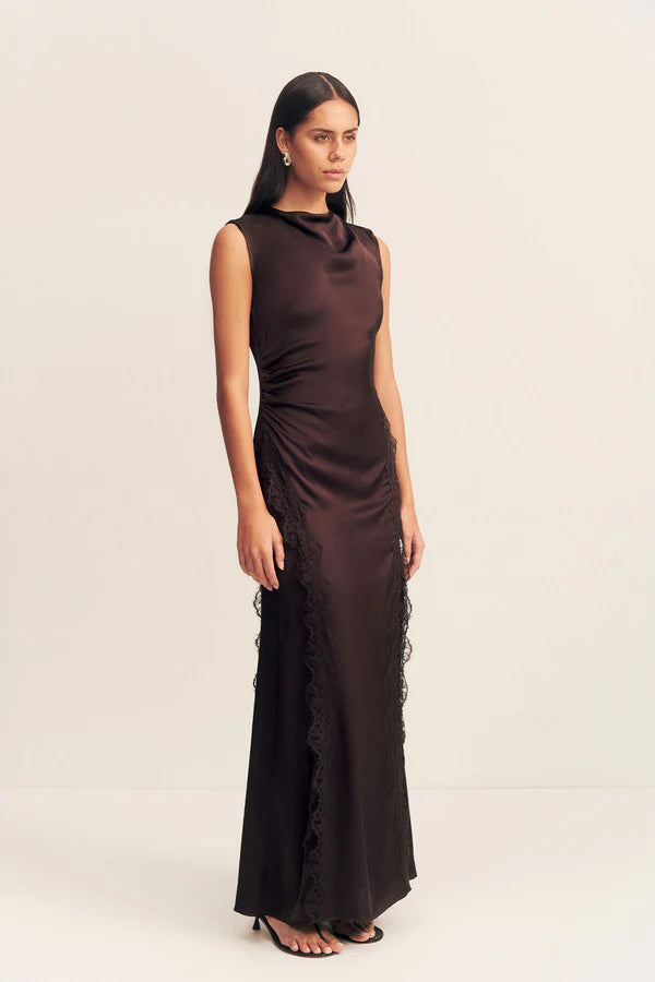 Allegra Lace Panelled Maxi Dress - Espresso