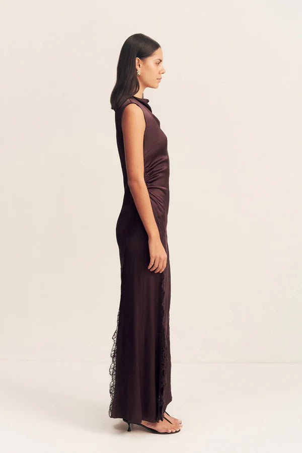 Allegra Lace Panelled Maxi Dress - Espresso