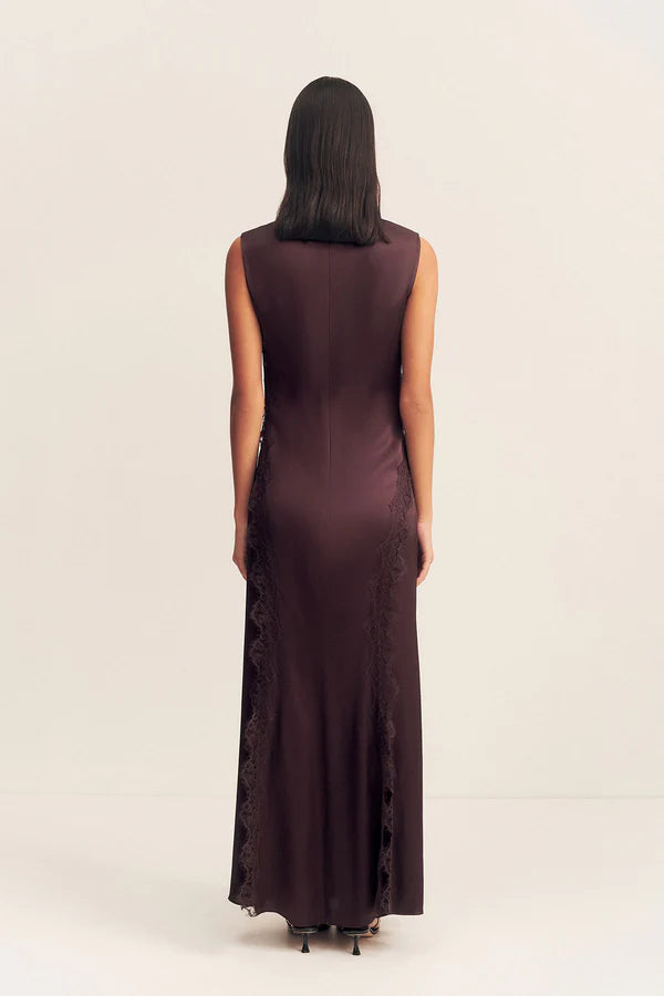 Allegra Lace Panelled Maxi Dress - Espresso