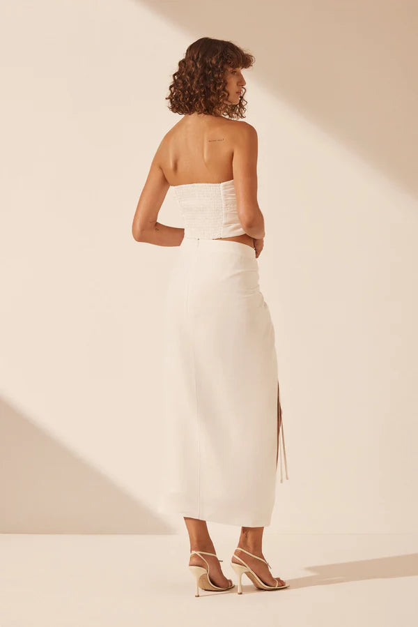 Blanc Linen Strapless Cut Out Ruched Top - Ivory