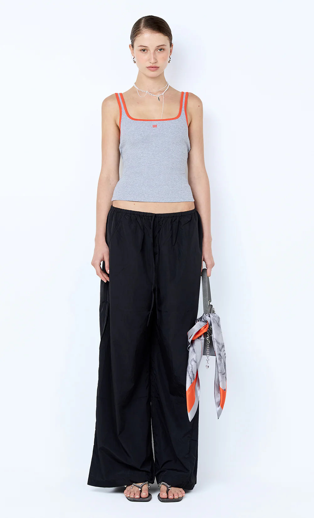 Lana Square Neck Tank - Grey Marle/Tangerine