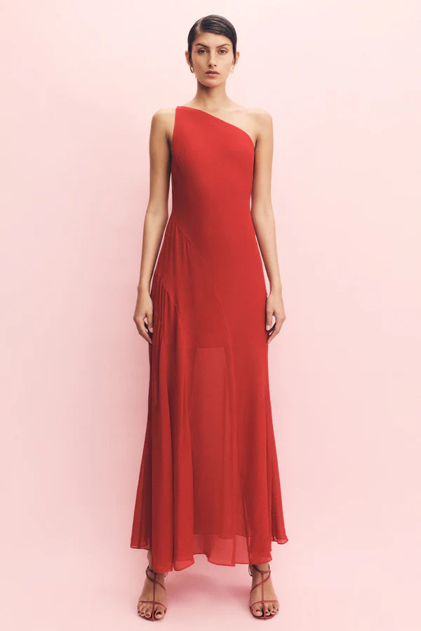Amina One Shoulder Maxi Dress - Chilli