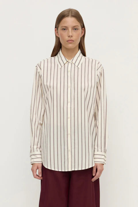 Amaro Italian Stripe Shirt - Merlot/White Stripe