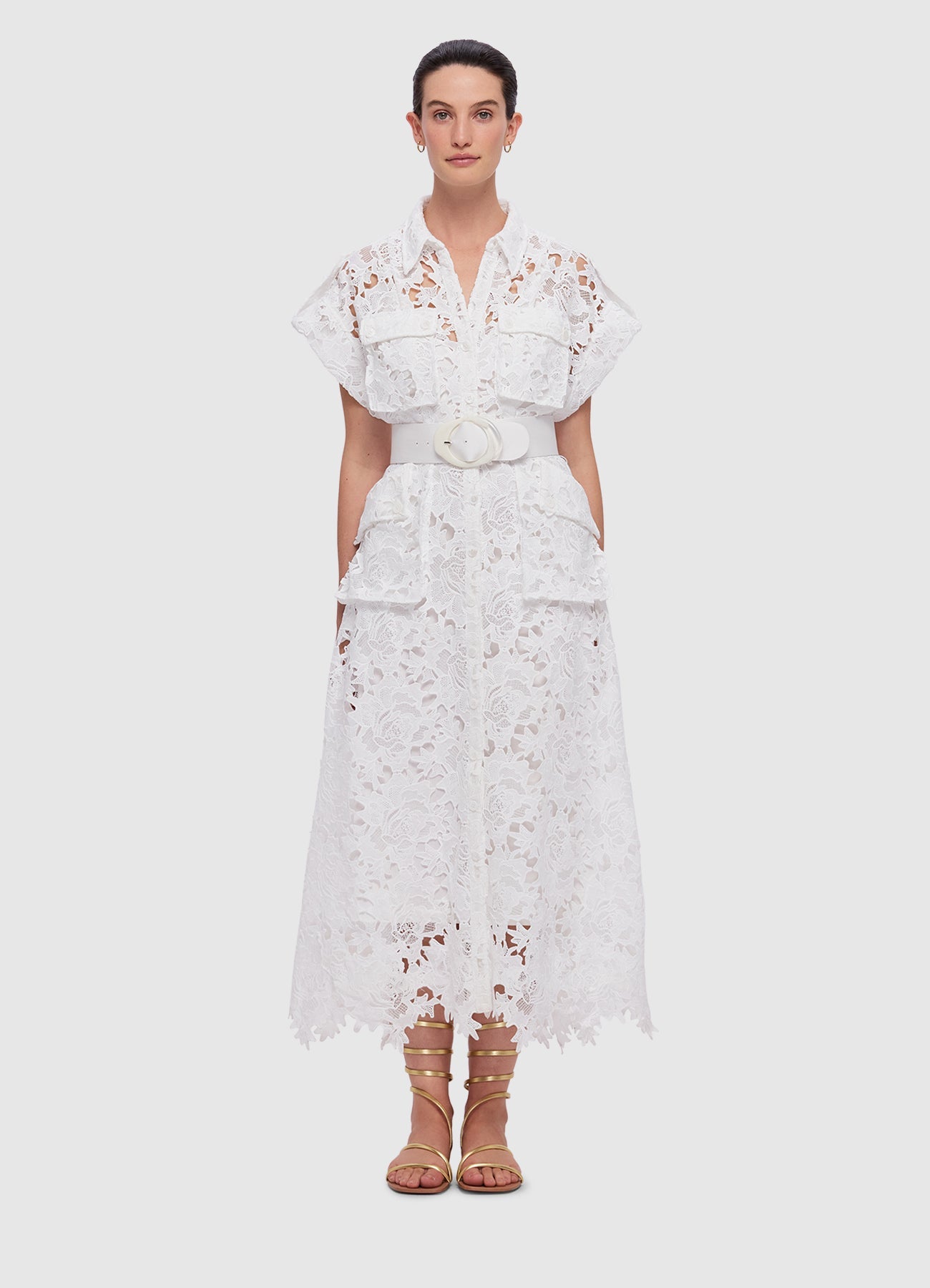Audrey Lace Pocket Shirt Dress - Snow