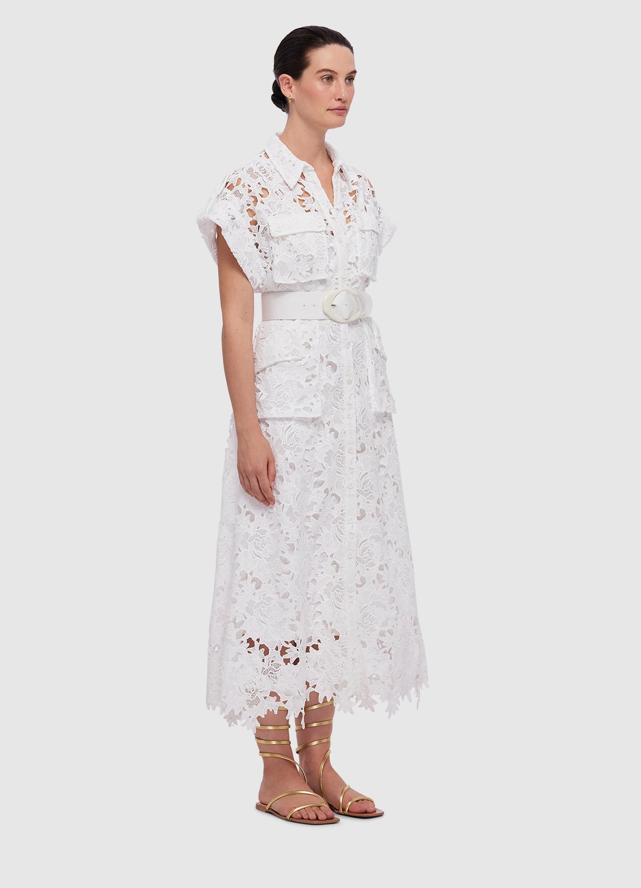 Audrey Lace Pocket Shirt Dress - Snow
