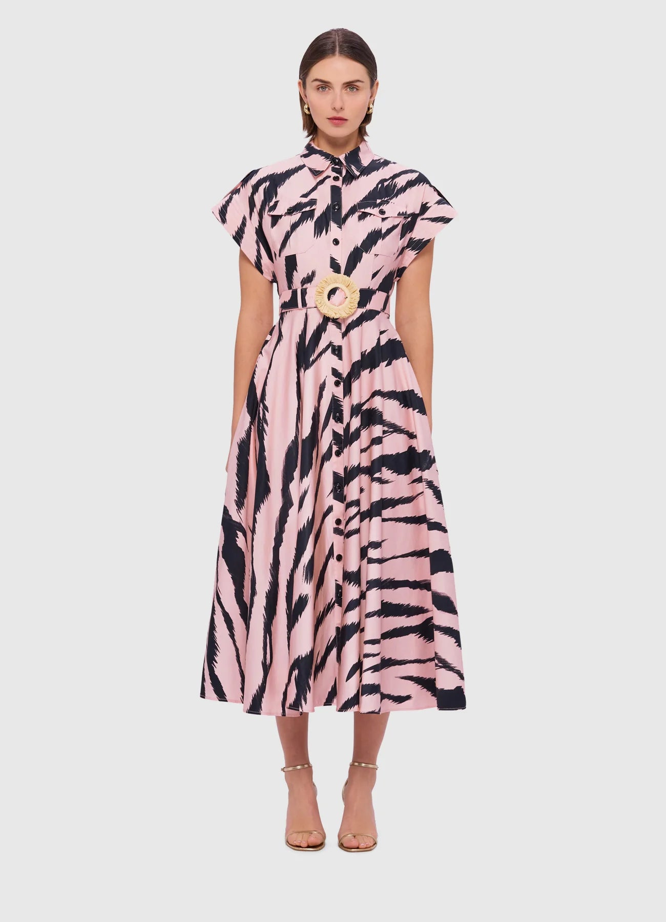 Anita Pocket Shirt Dress - Tiger Print Pink