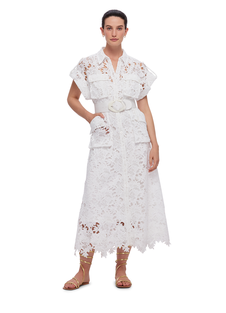 Audrey Lace Pocket Shirt Dress - Snow