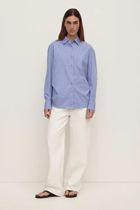 Ava Stripe Poplin Shirt - Navy Stripe