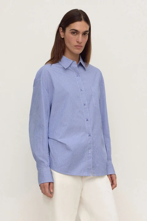 Ava Stripe Poplin Shirt - Navy Stripe