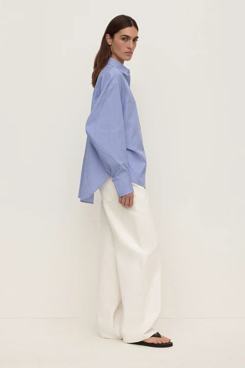 Ava Stripe Poplin Shirt - Navy Stripe