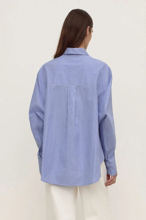 Ava Stripe Poplin Shirt - Navy Stripe