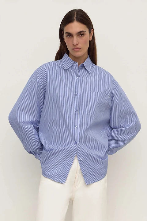 Ava Stripe Poplin Shirt - Navy Stripe