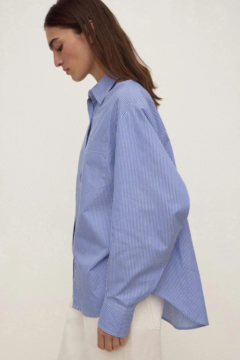 Ava Stripe Poplin Shirt - Navy Stripe