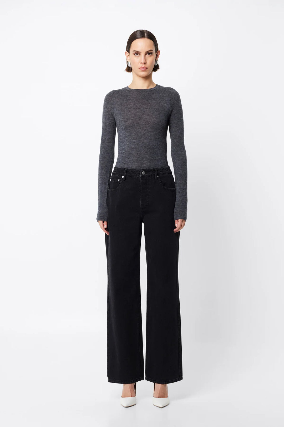 Maine Long Sleeve Merino Top - Charcoal