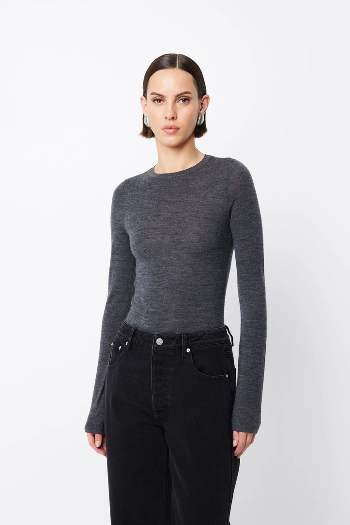 Maine Long Sleeve Merino Top - Charcoal