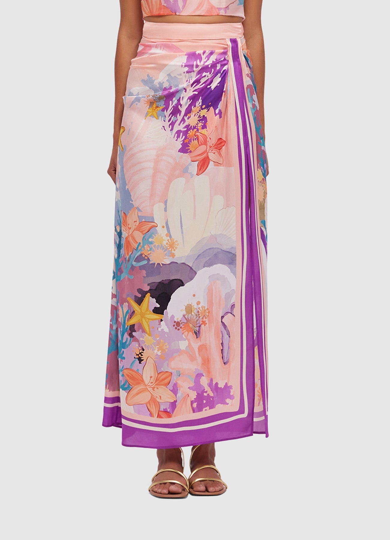 Estella Wrap Midi Skirt - Neptune Print Coral