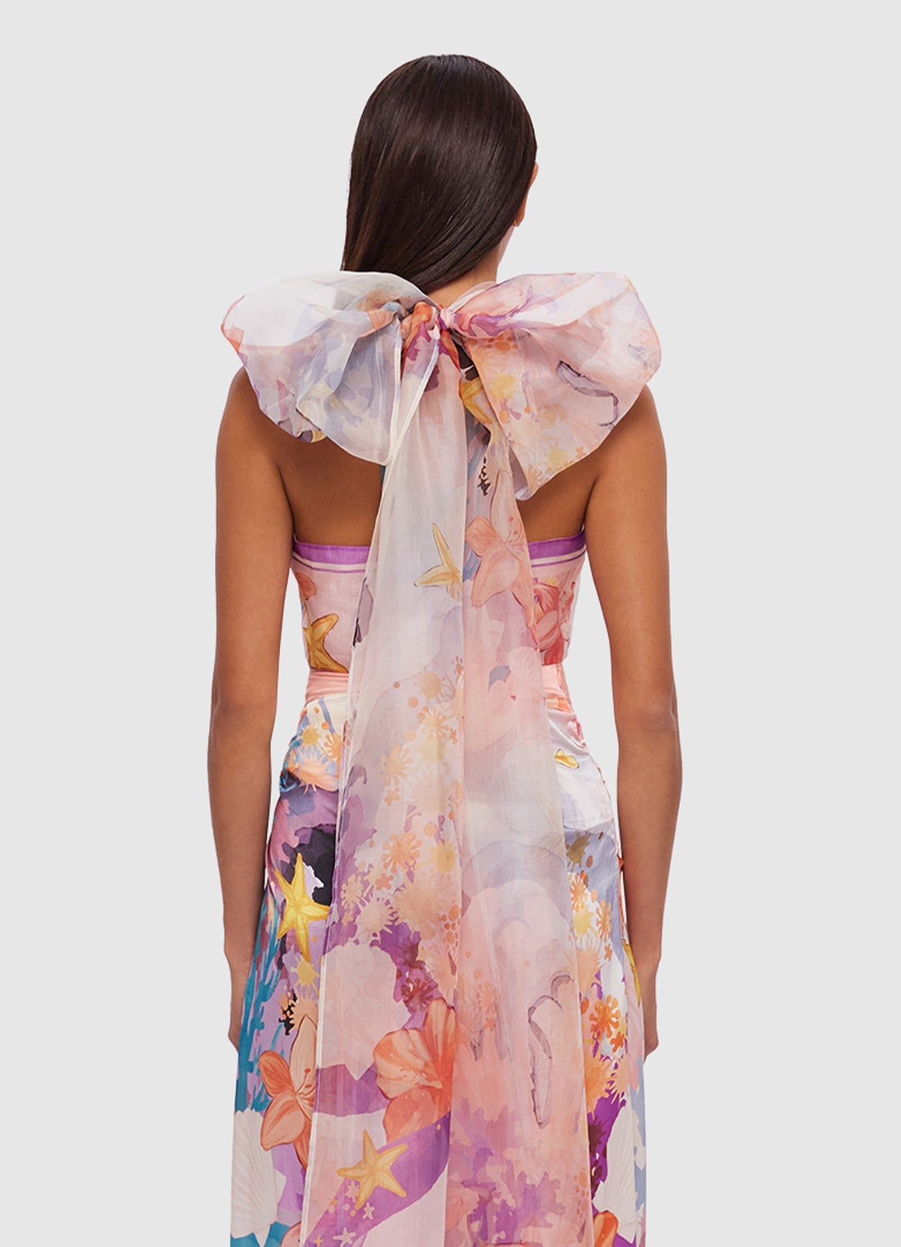 Evie Halter Bow Tie Up Top - Neptune Print Coral