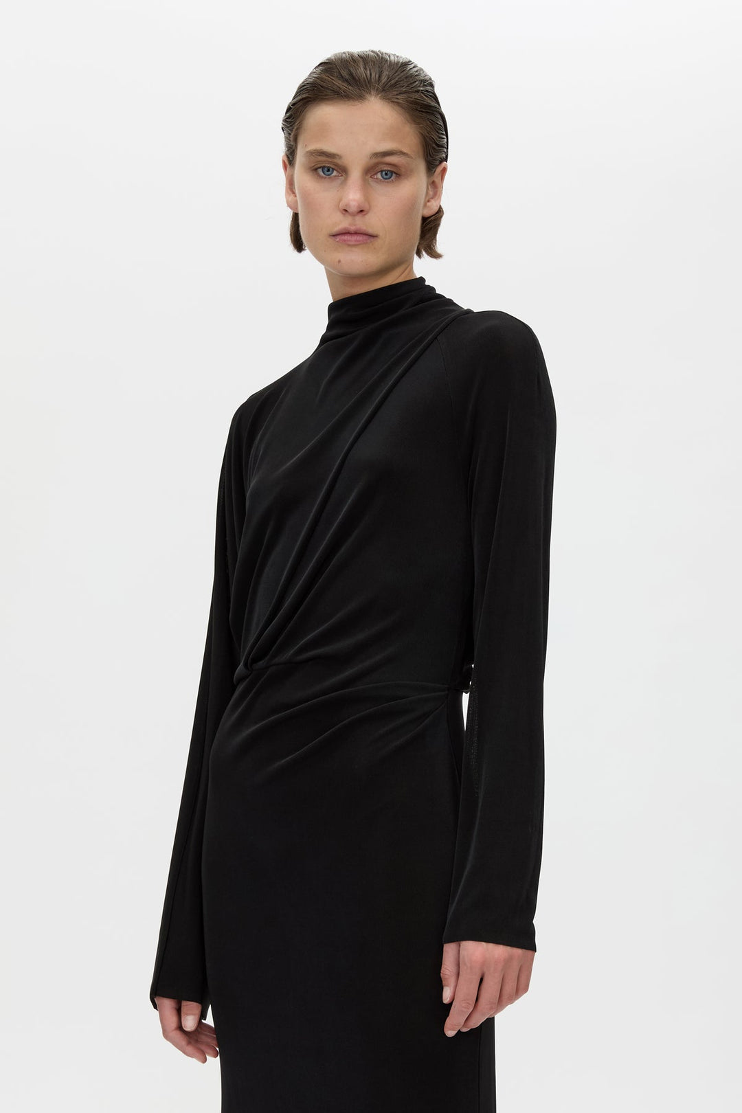 Ravine Draped Sleeve Dress - Black