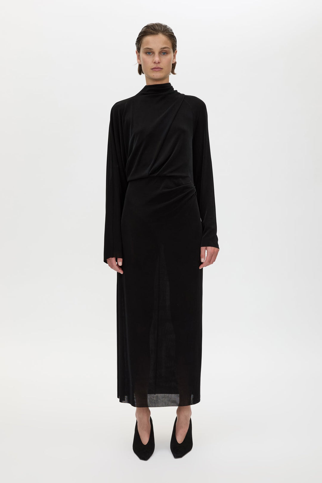 Ravine Draped Sleeve Dress - Black