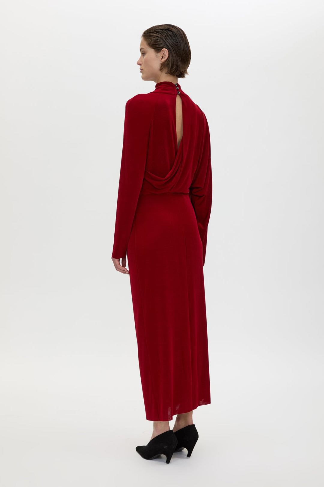 Ravine Draped Sleeve Dress - Cherry