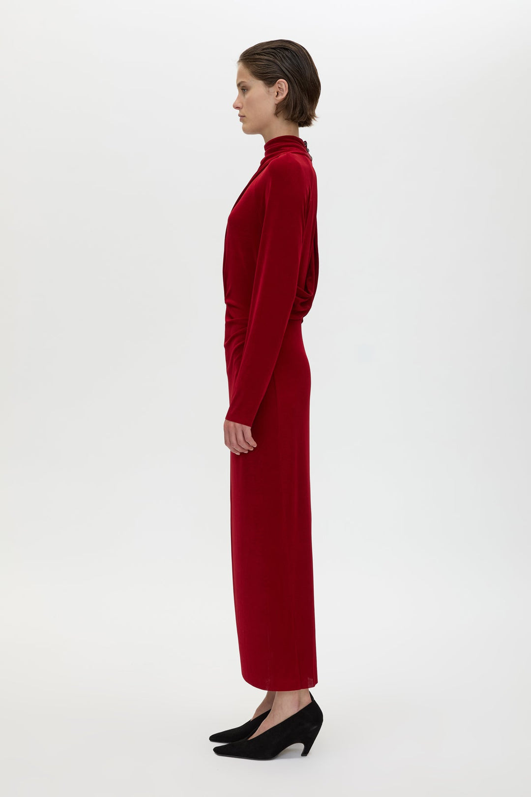 Ravine Draped Sleeve Dress - Cherry