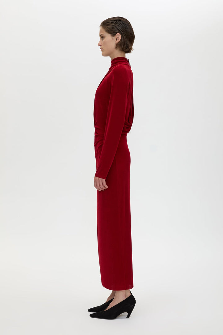 Ravine Draped Sleeve Dress - Cherry