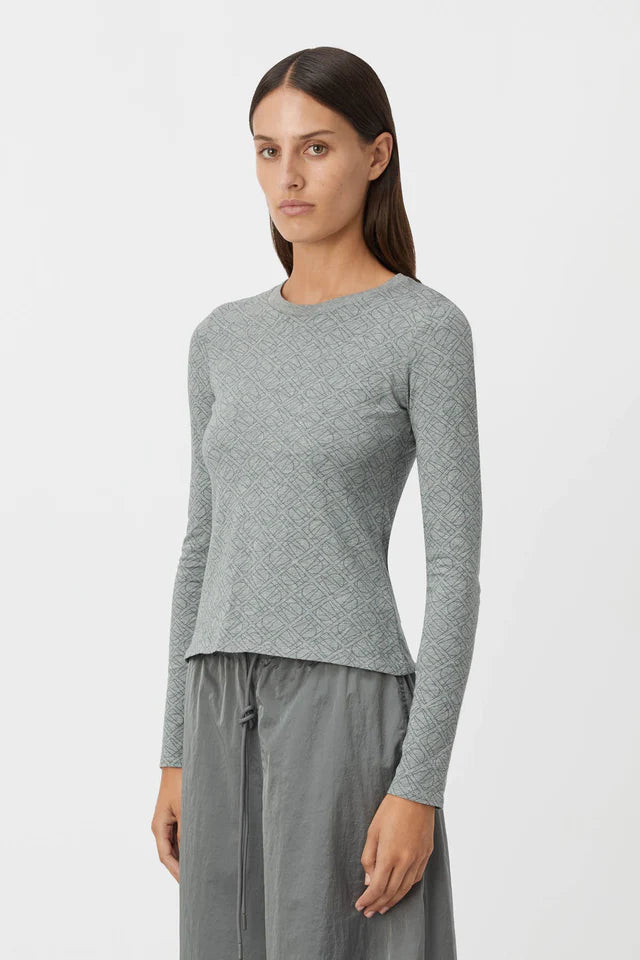 Renee Fitted Long Sleeve Top - Grey Marle