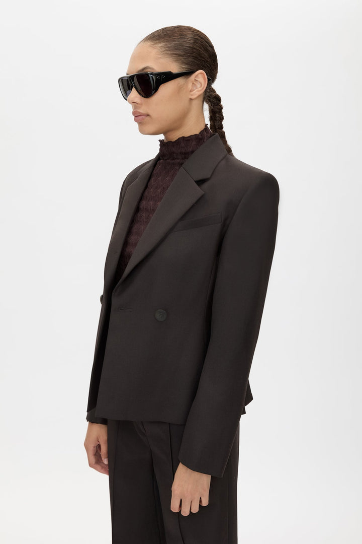 Saxony Fitted Blazer - Espresso Pindot