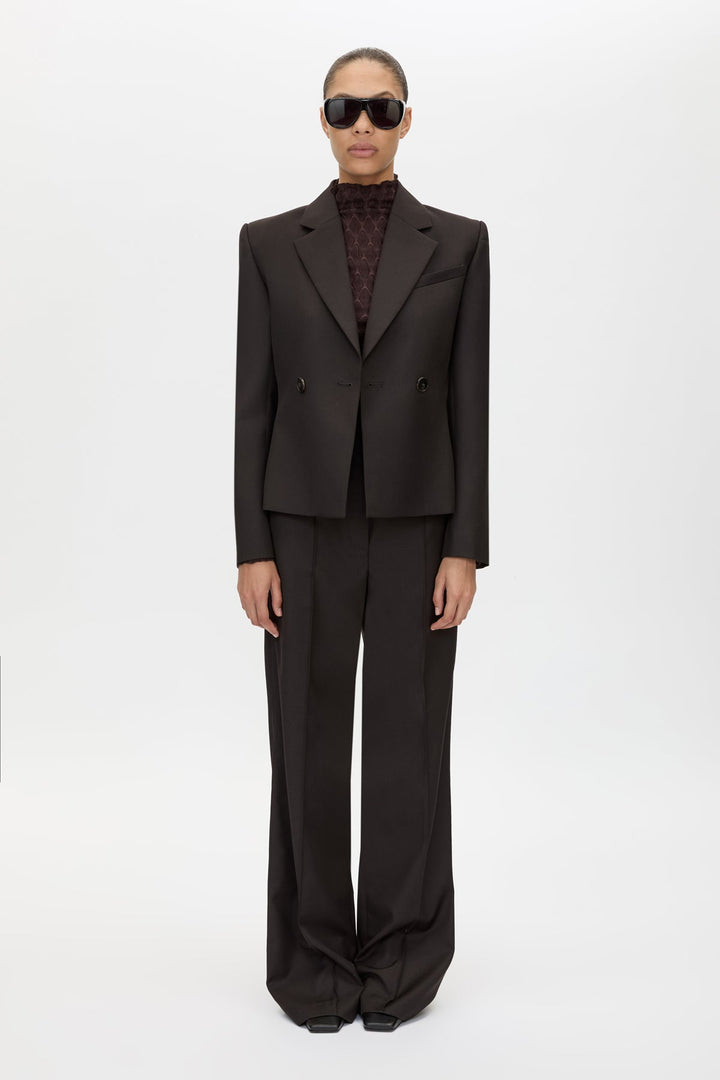 Saxony Fitted Blazer - Espresso Pindot
