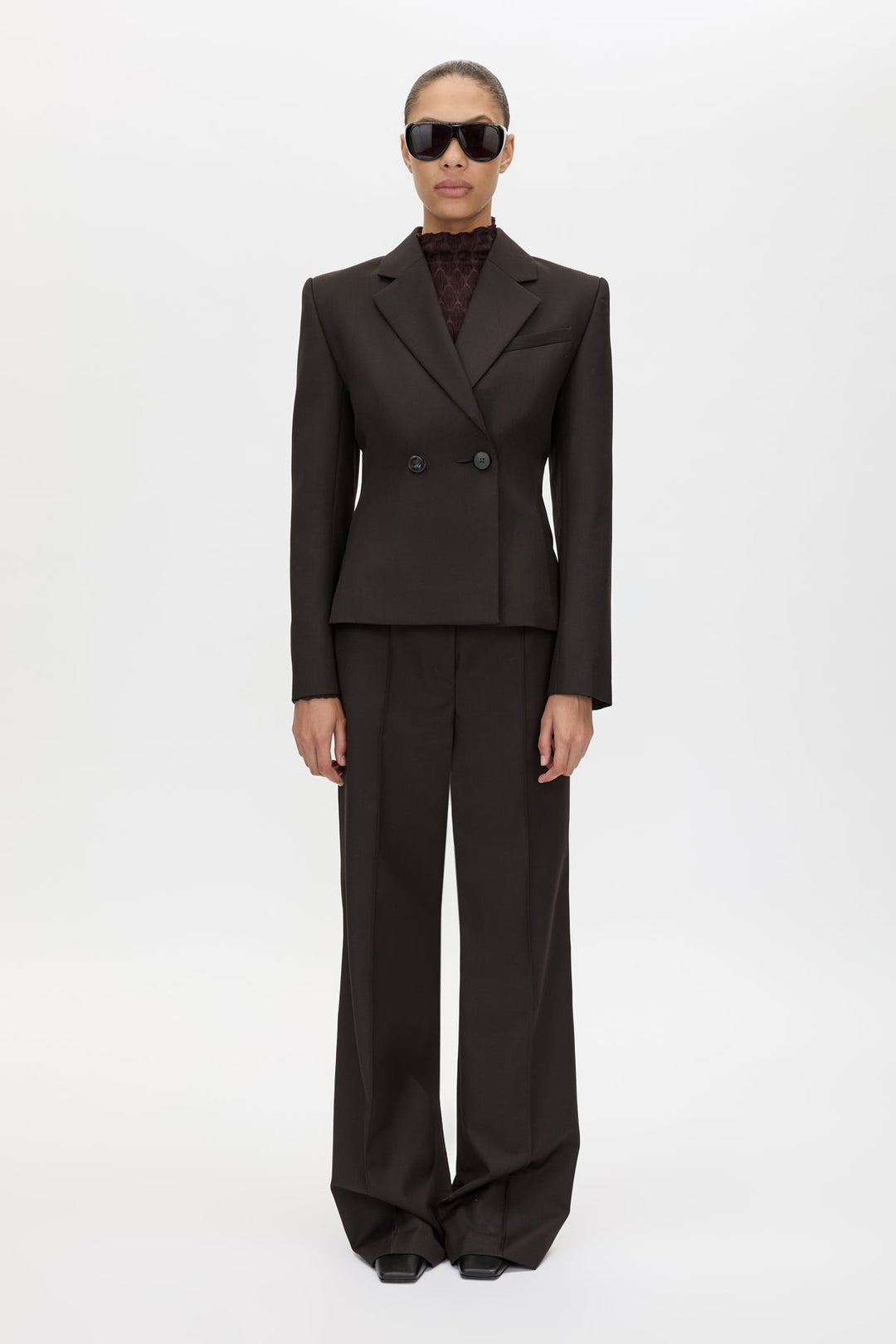 Saxony Fitted Blazer - Espresso Pindot