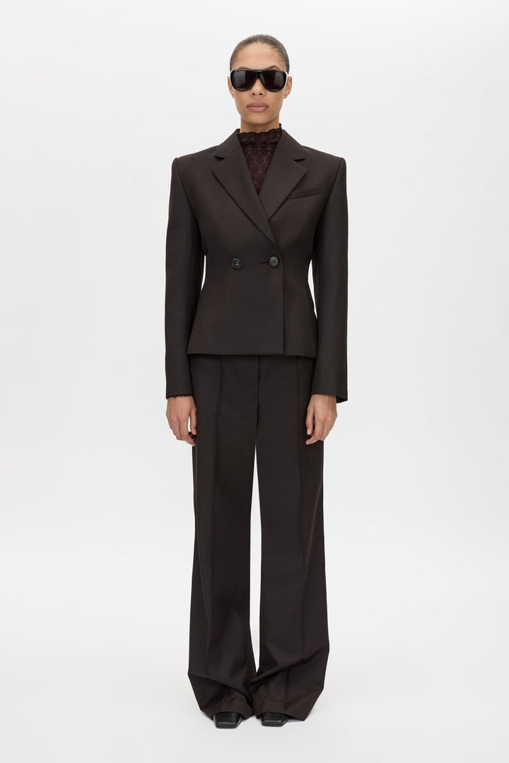 Saxony Fitted Blazer - Espresso Pindot