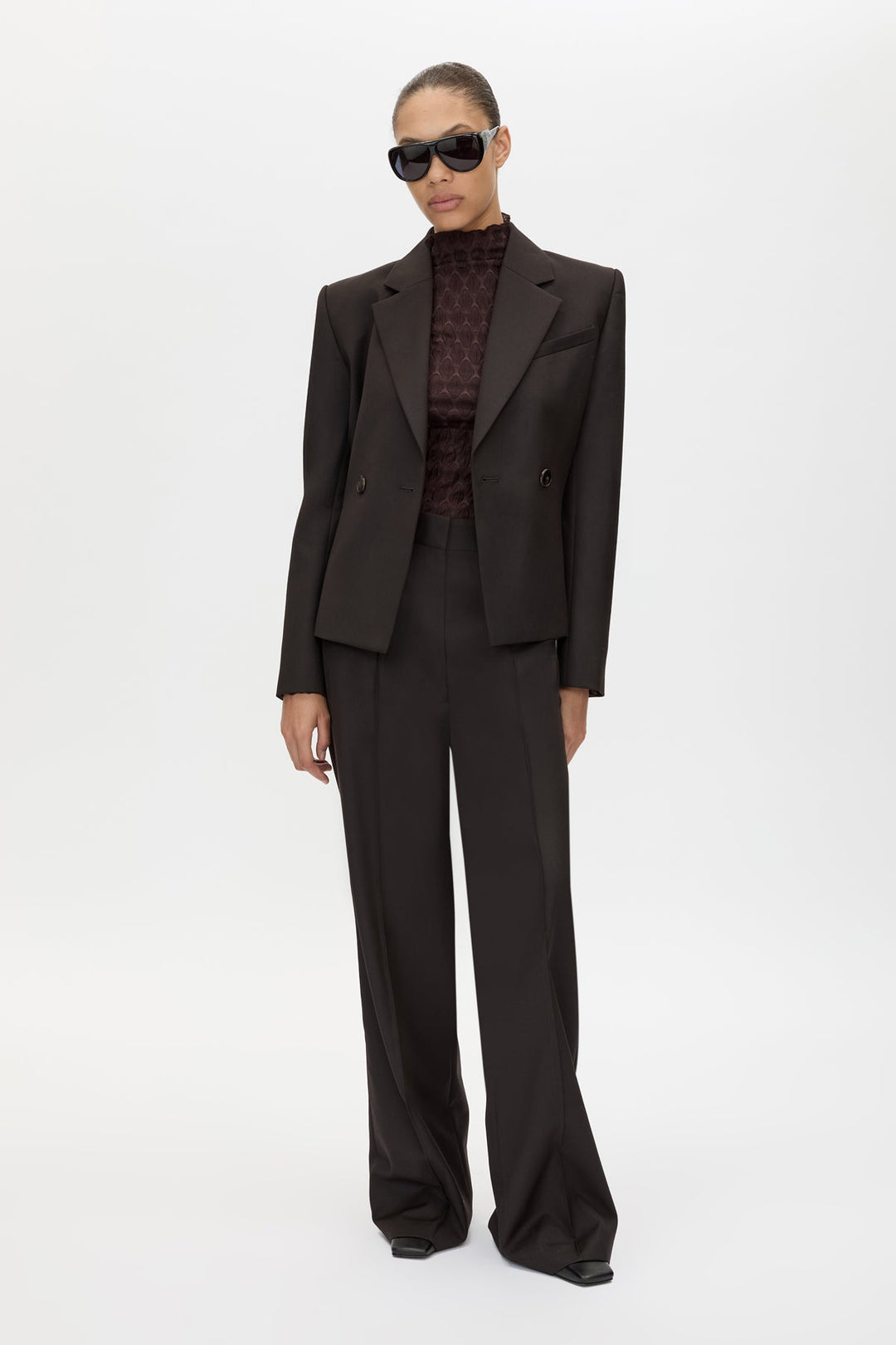 Saxony Fitted Blazer - Espresso Pindot