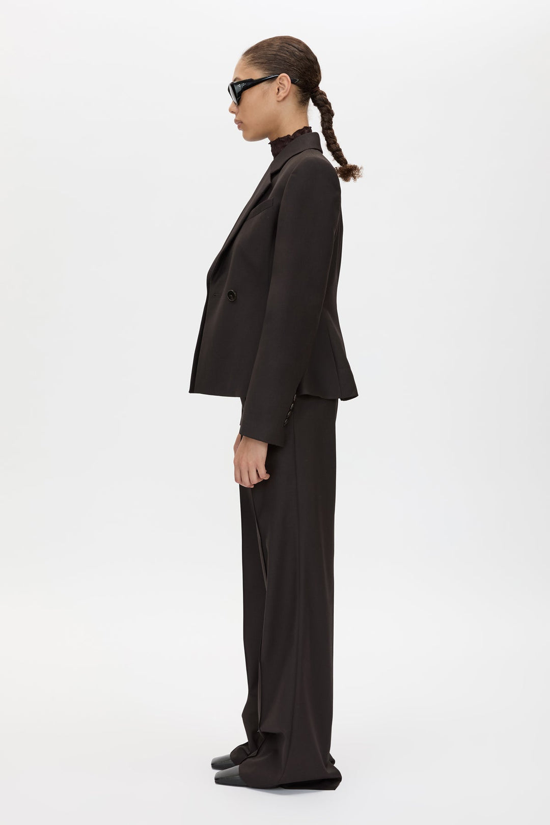 Saxony Fitted Blazer - Espresso Pindot