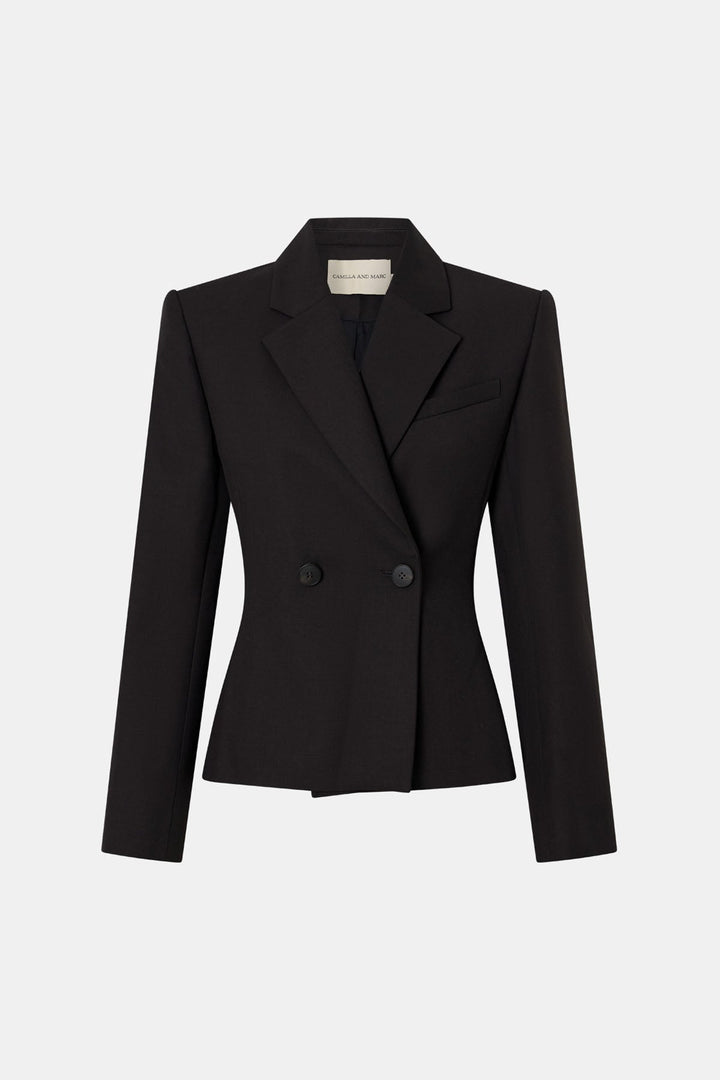 Saxony Fitted Blazer - Espresso Pindot