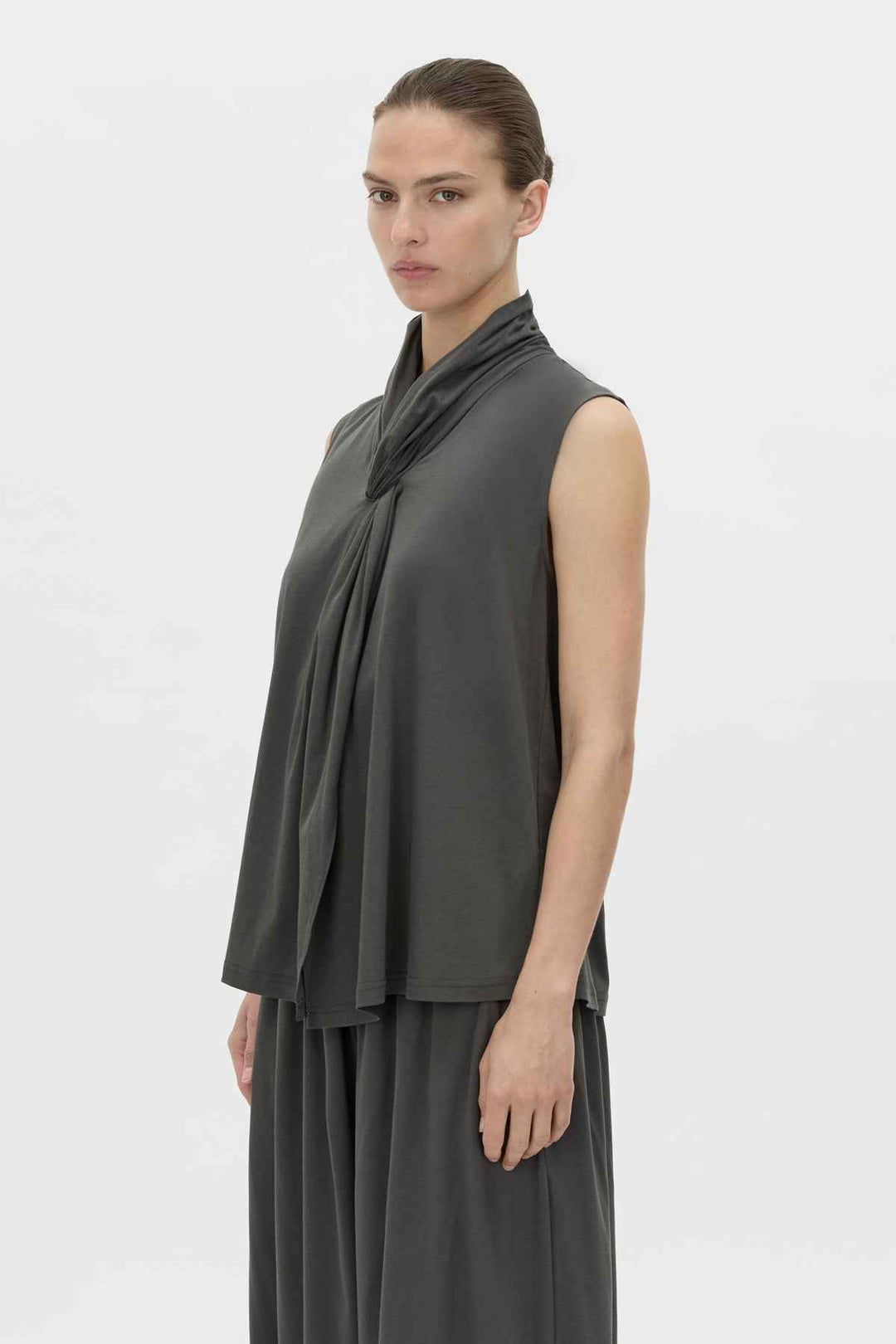 Senae Draped Knot Sleeveless Top - Charcoal