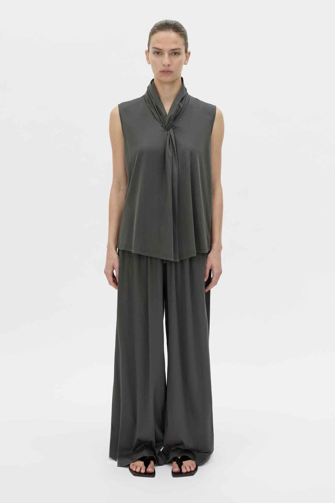 Senae Draped Knot Sleeveless Top - Charcoal