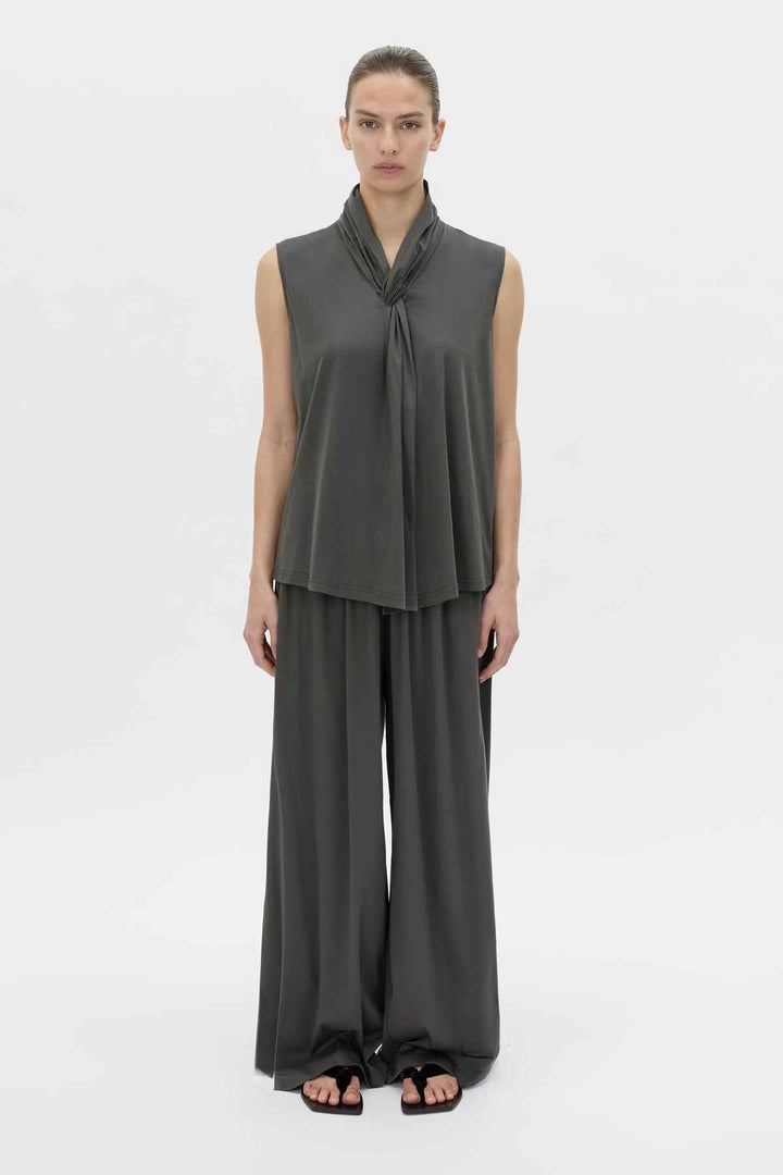 Senae Draped Knot Sleeveless Top - Charcoal
