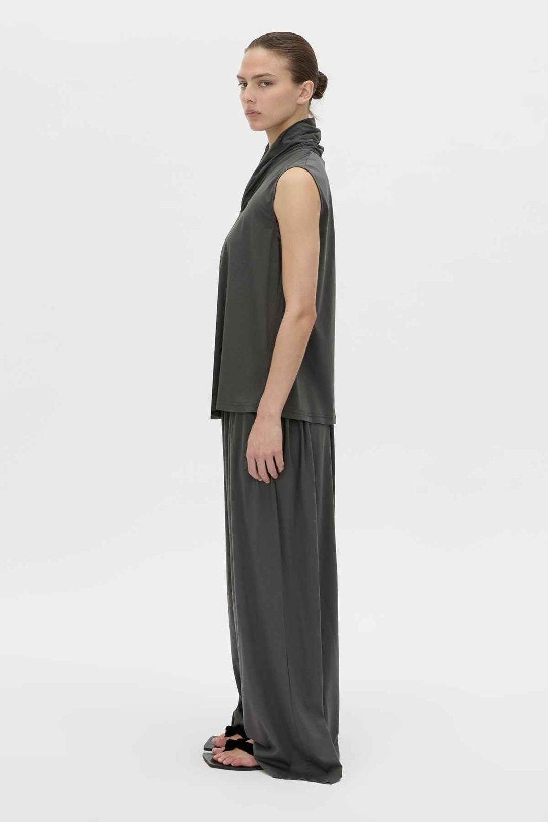 Senae Draped Knot Sleeveless Top - Charcoal