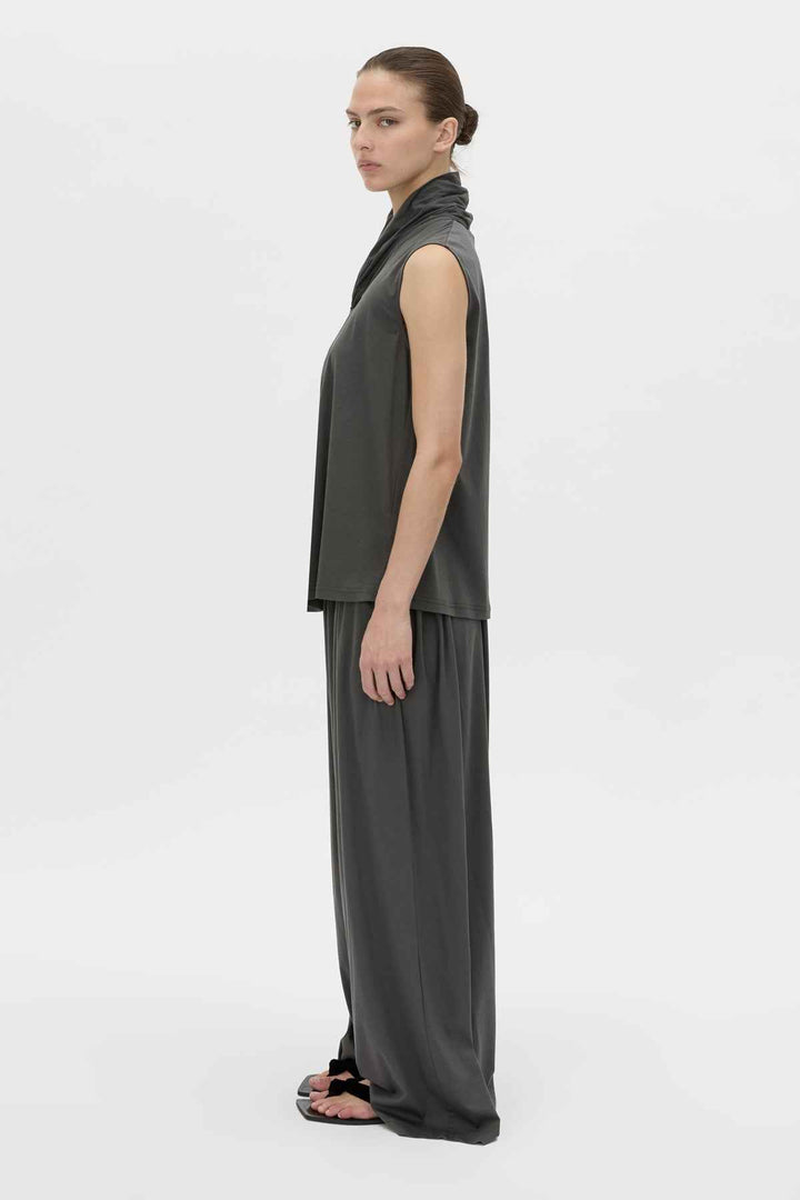 Senae Draped Knot Sleeveless Top - Charcoal