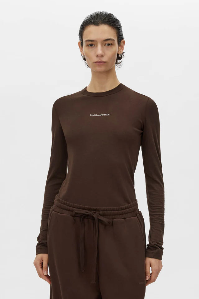 Park Long Sleeve Logo Top - Bitter Chocolate