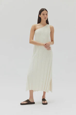 Caitlin Rib Knit Midi Dress - Antique White