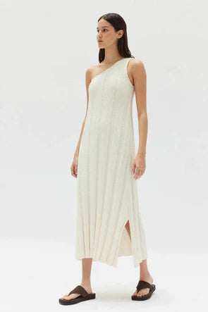 Caitlin Rib Knit Midi Dress - Antique White