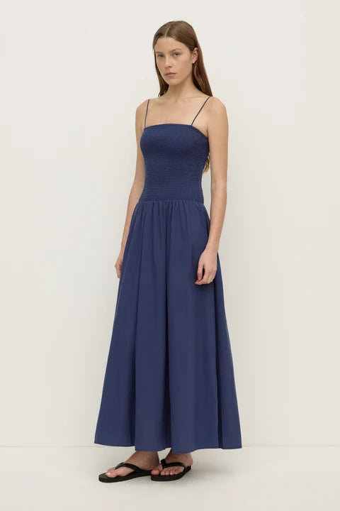 Connie Cotton Shirred Dress - Imperial Blue
