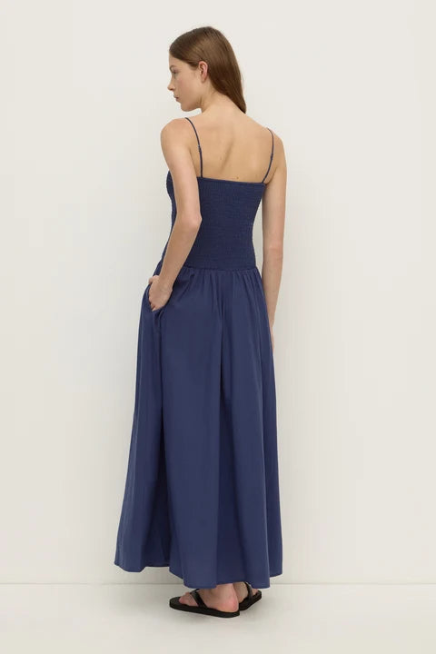 Connie Cotton Shirred Dress - Imperial Blue
