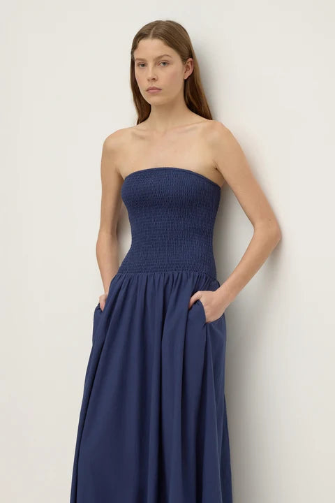 Connie Cotton Shirred Dress - Imperial Blue