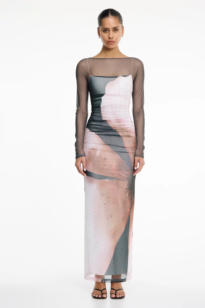 Edina Long Sleeve Dress - Charcoal Petal Garden