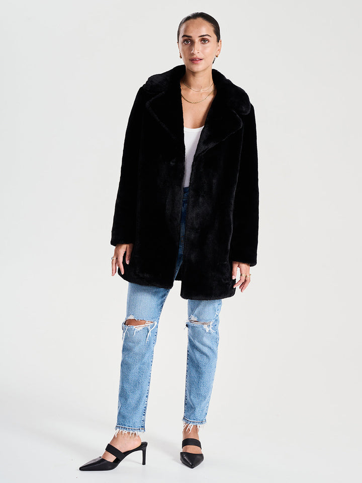 Minimalist Faux Fur Jacket - Black