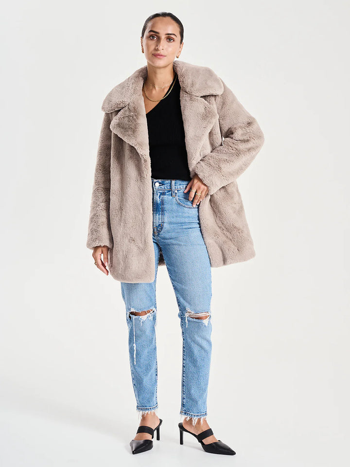 Minimalist Faux Fur Jacket - Stone