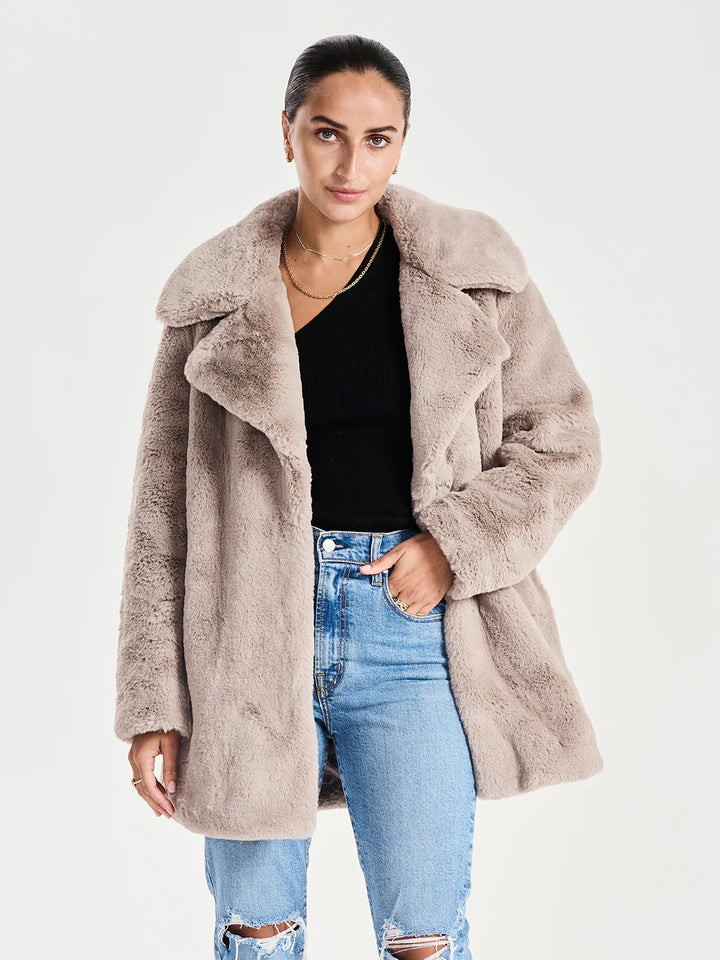 Minimalist Faux Fur Jacket - Stone